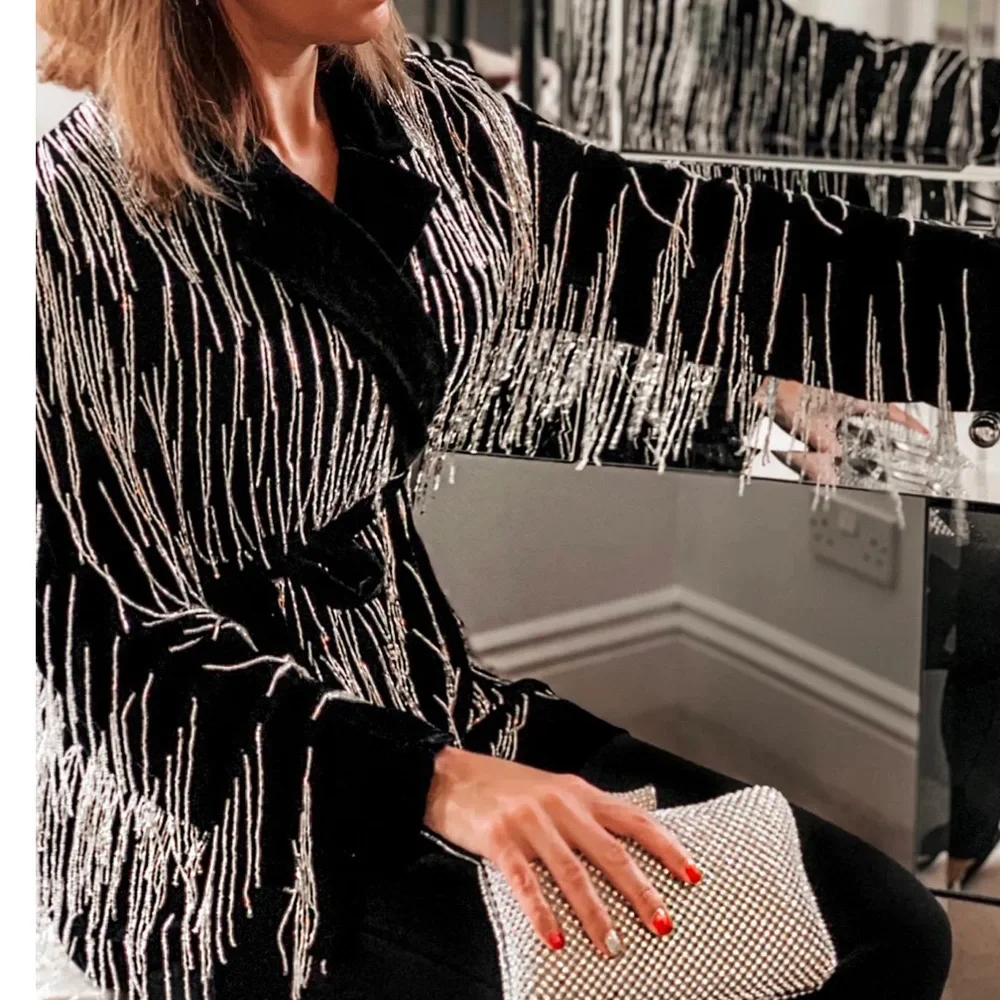 ASOS edition velvet beaded fringe blazer - Picture 3 of 8